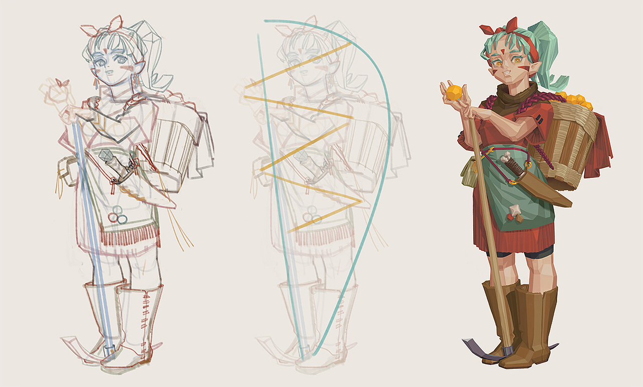 收获的女孩 - 农民木雕风格探索（图ZMjQ5NzI5Mzky） - 概念设定 - 站酷设计师Yibao画画原创素材 - 站酷ZCOOL