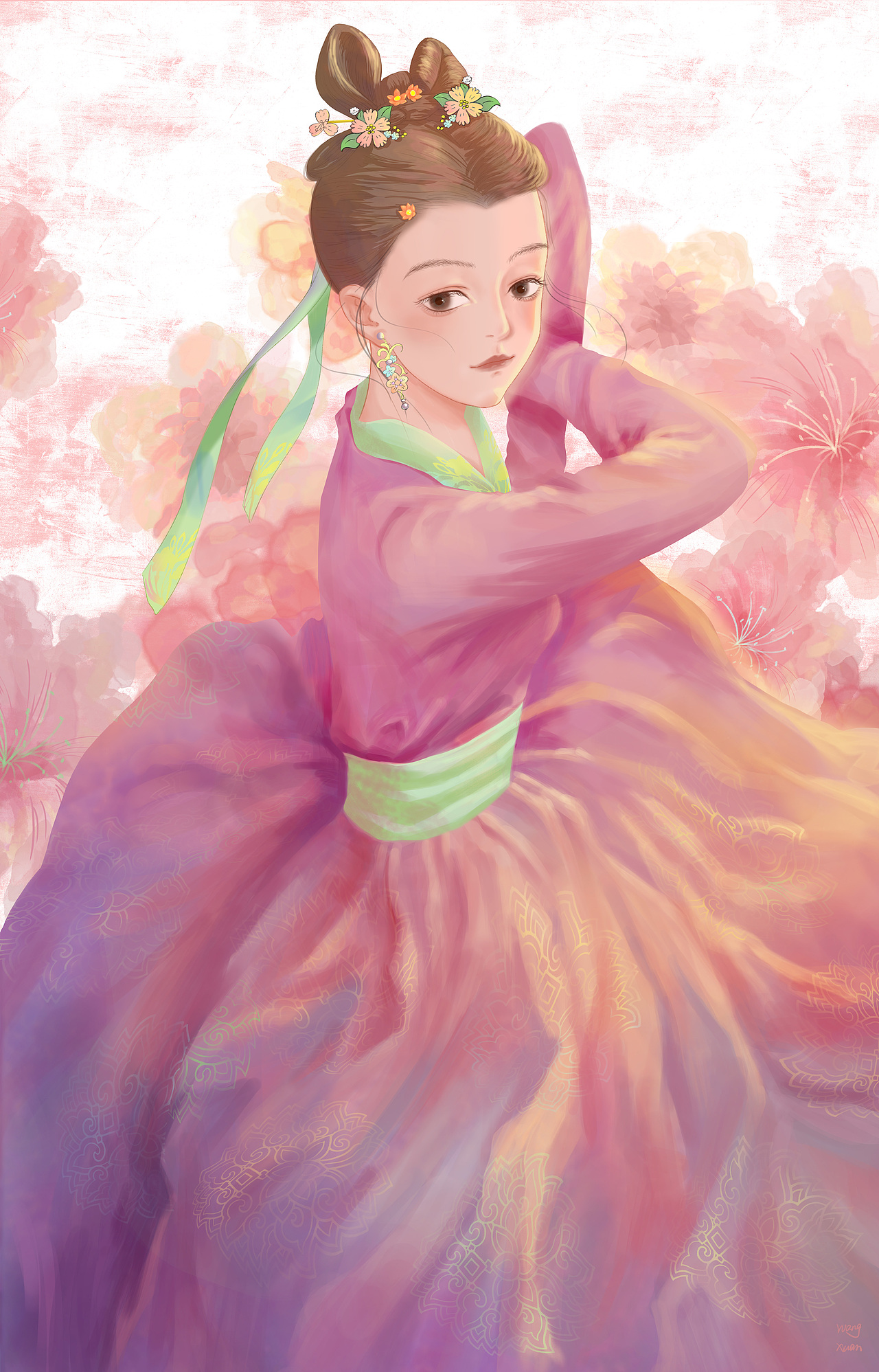 古风插画/躺在花海里