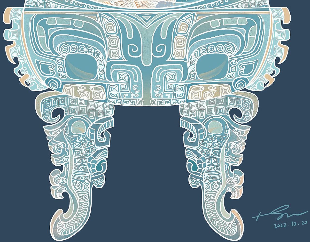 原创国潮插画小场景-锦鲤戏莲