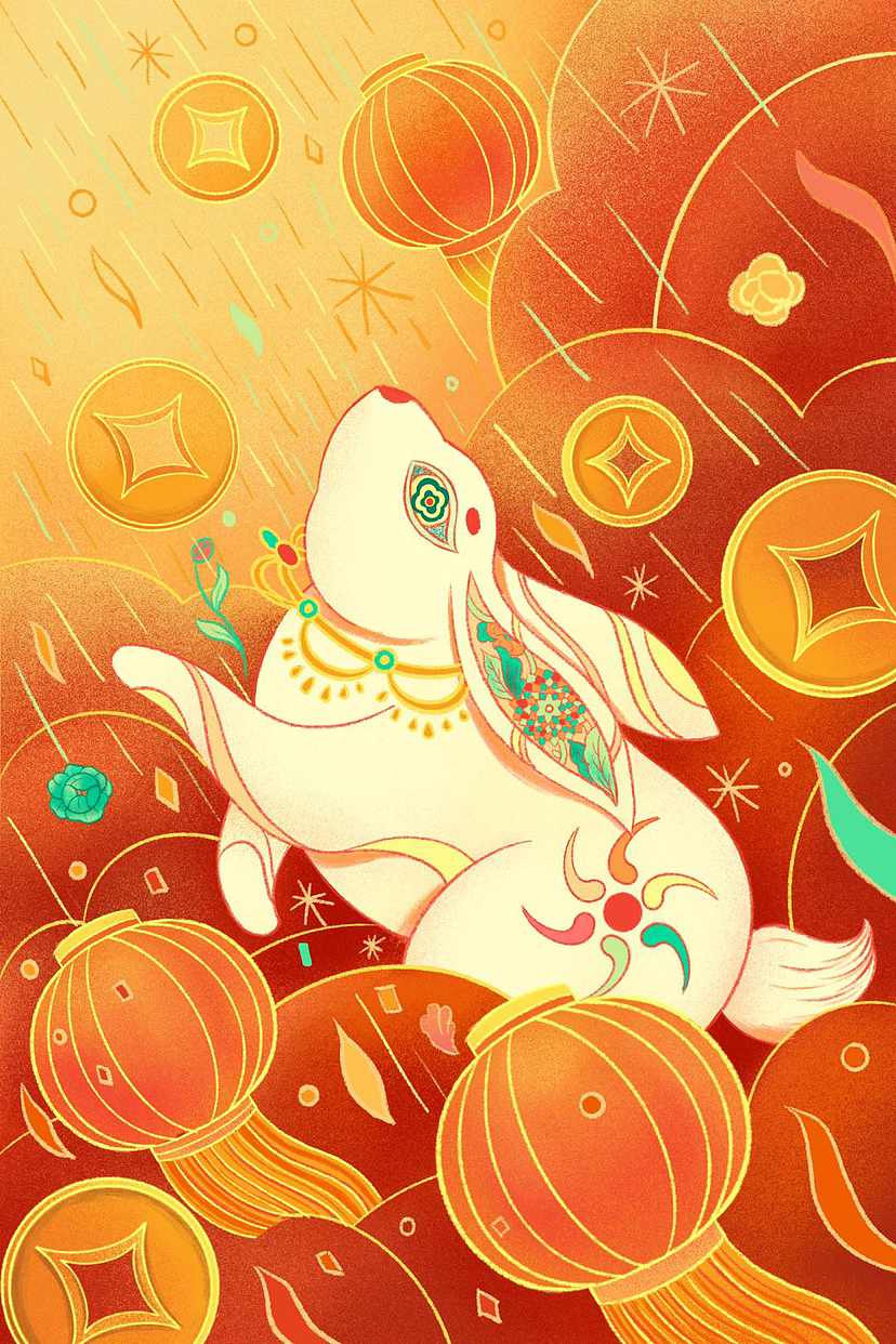 兔年插画 钱兔似锦（图ZMzI3OTQwODI0） - 商业插画 - 站酷设计师肥肥肥皂原创素材 - 站酷ZCOOL