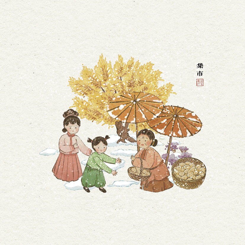 长安落雪图（图ZMzQyNTY1MTY0） - 商业插画 - 站酷设计师兔子提灯lyl原创素材 - 站酷ZCOOL