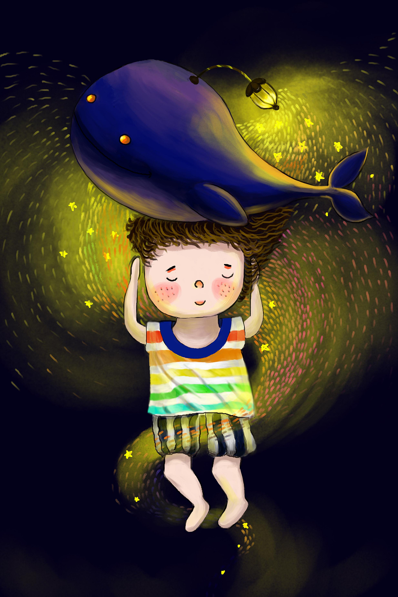 温馨插画 鲸鱼少女和少女