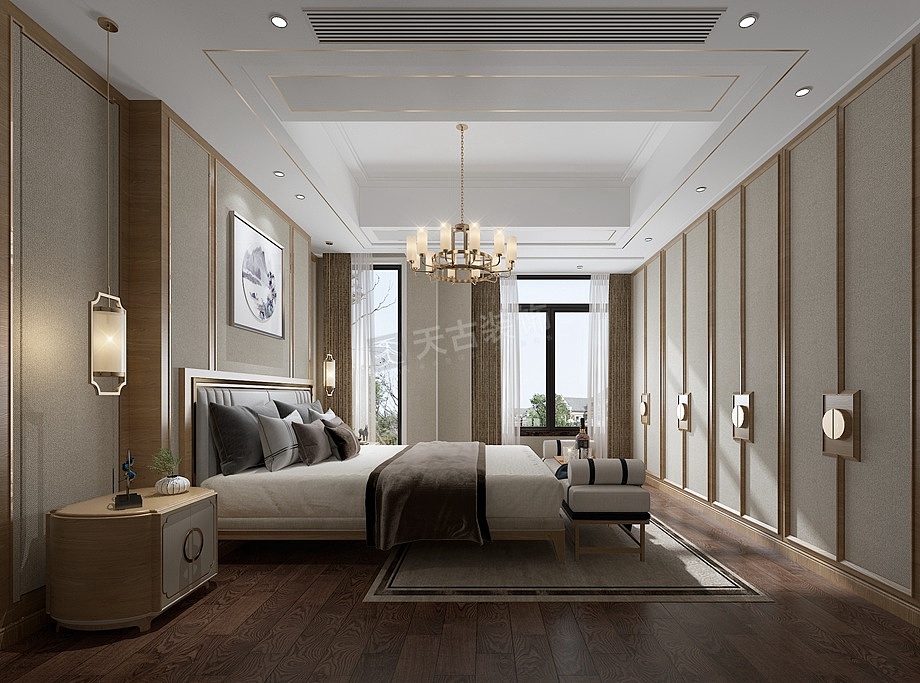 碧桂园中俊天玺装修案例,新中式合院别墅设计效果图