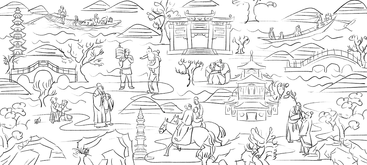 宋代人物出行图 茶山 茶园 古建筑黑白插画手绘（图ZMzYyNTA4NjA4） - 商业插画 - 站酷设计师挨牧西西原创素材 - 站酷ZCOOL