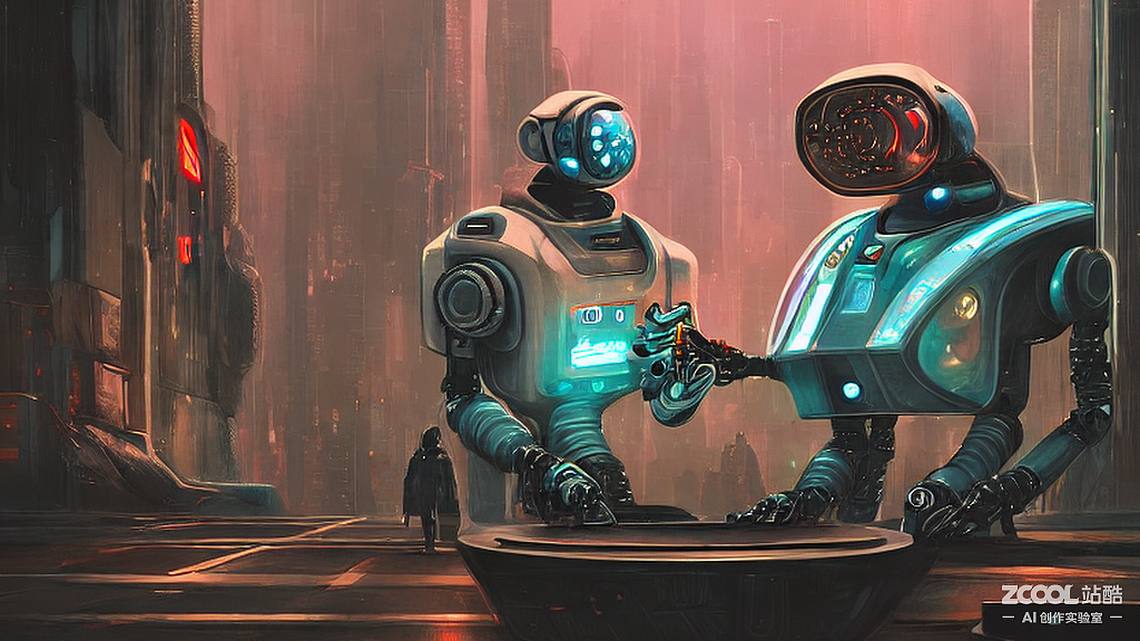 #AI创作实验室#两个机器人,太空,赛博朋克