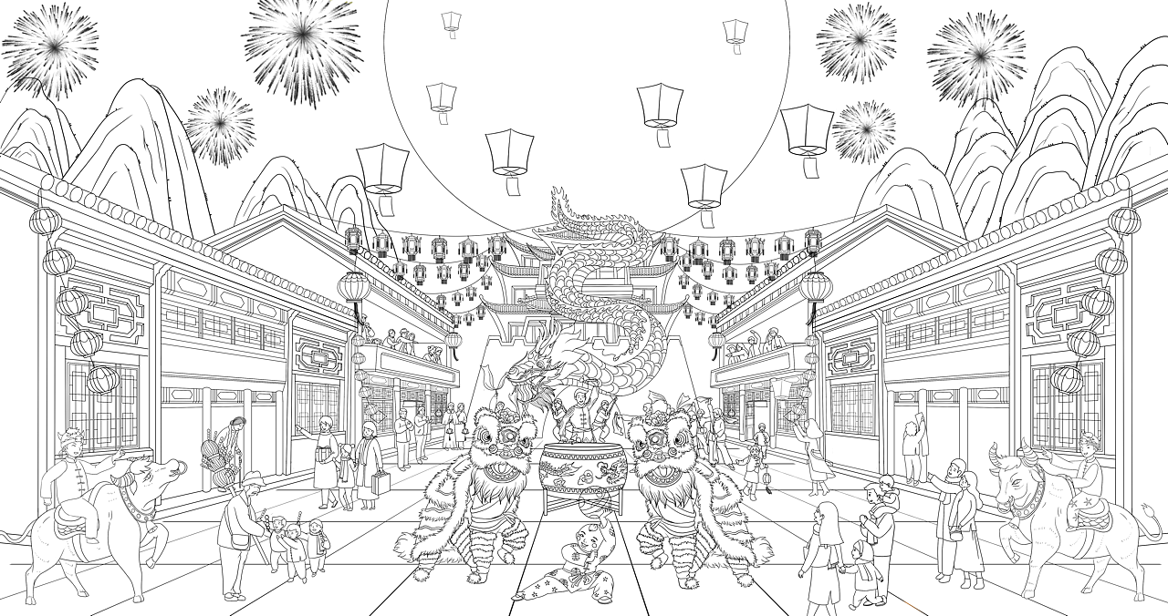 2021年金牛迎春元宵节春节牛年插画贺图