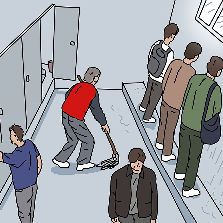 有位老弟兄每次安息日聚会都自愿去打扫教堂的厕所,几百人的大教会,他