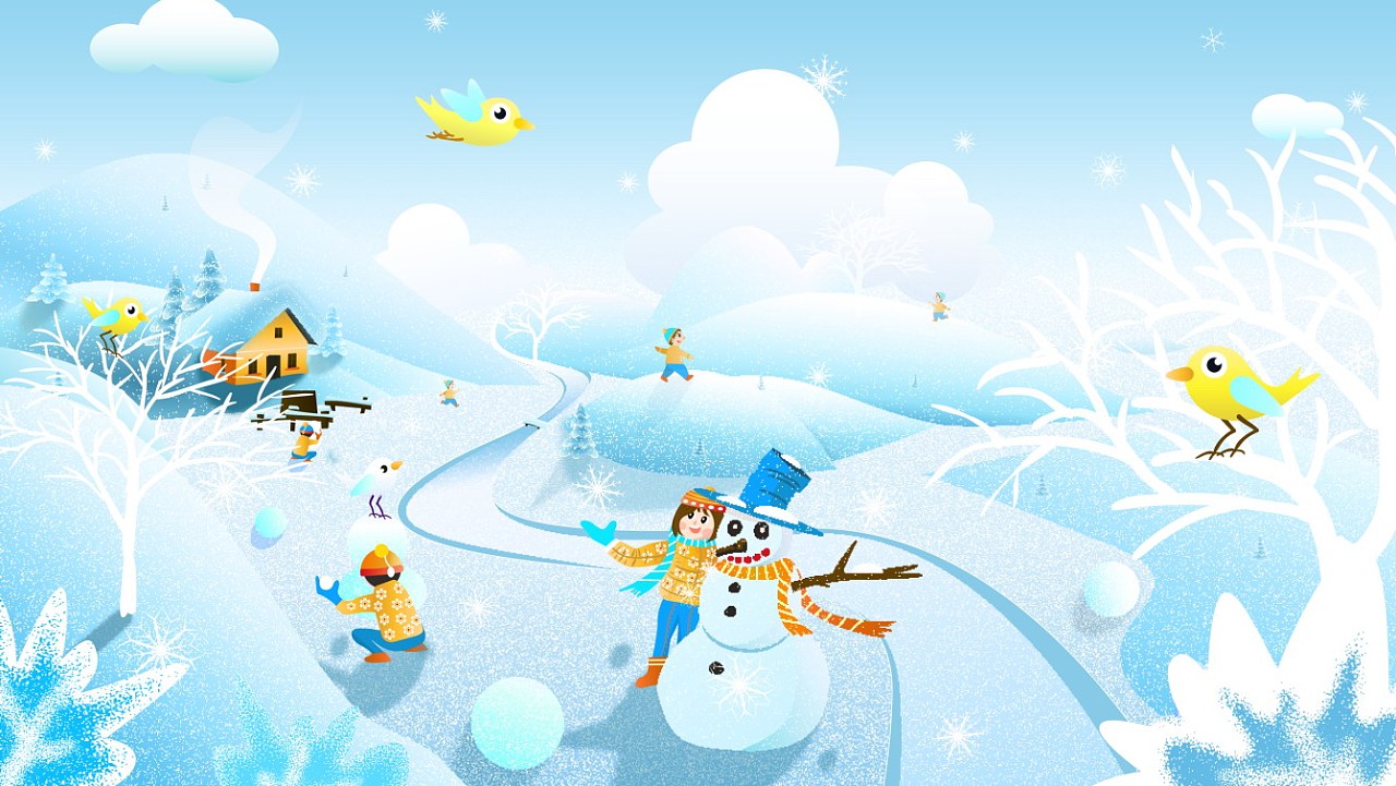 二十四节气冬天下雪大雪插画