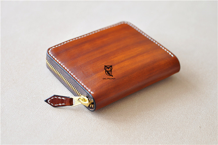 头层牛皮植鞣拉链手包 风琴手拿包 钱包 手工皮具