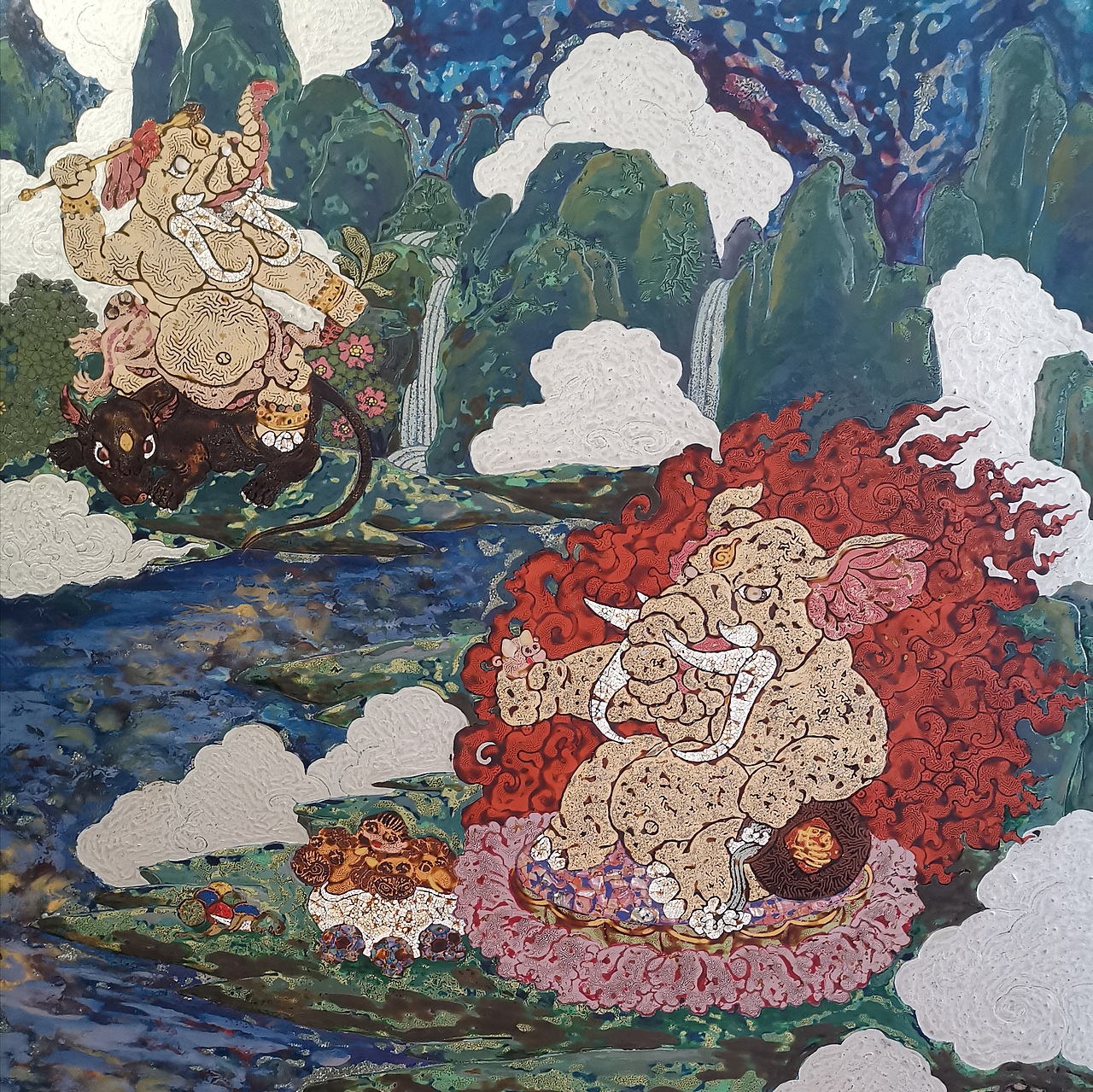 漆画西游记狮驼岭局部