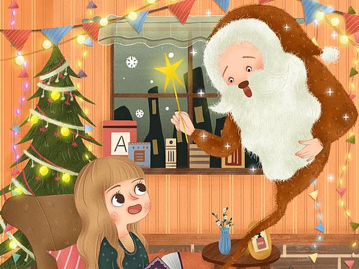 女孩与圣诞老人（个人主页-ZMzk3NzA3MTI=） - 儿童插画 - 站酷设计师Damon_呆呆萌原创素材 - 站酷ZCOOL