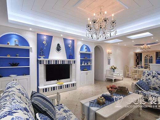 郑州东润玺城110平三室两厅地中海风格装修效果图参考