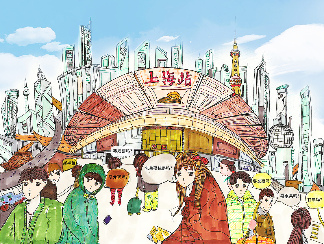 上海城市手绘效果|插画|创作习作|Z18704496 - 原创作品 - 站酷 (ZCOOL)