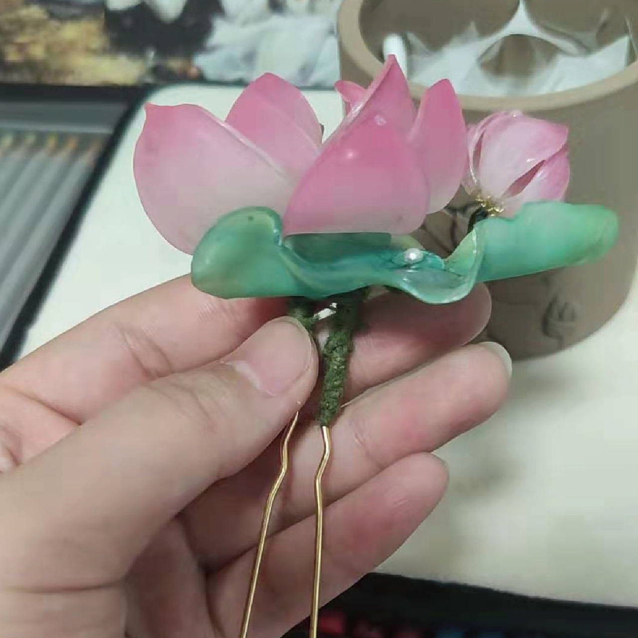 热缩片荷花发簪