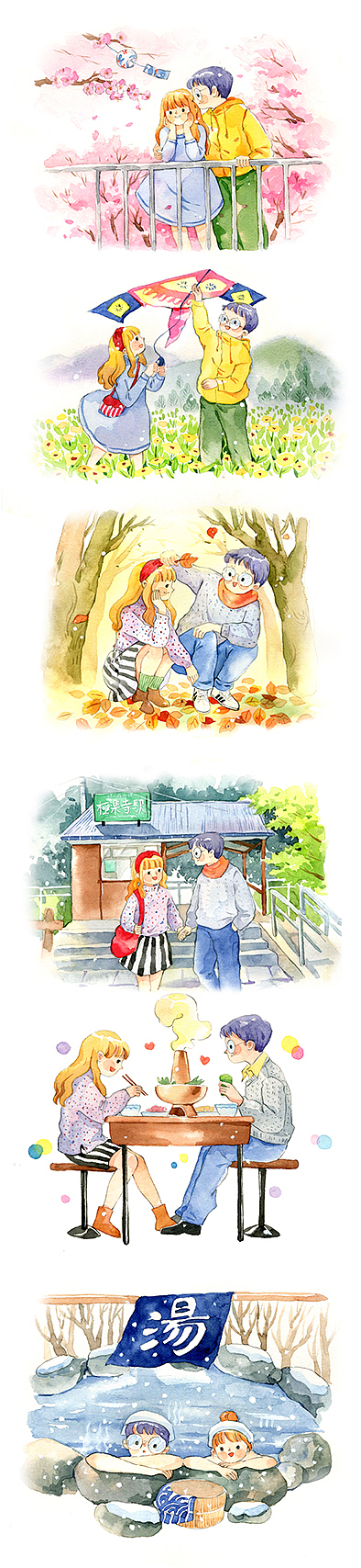 手绘水彩 情侣小事（图ZOTE3MDM3NDQ=） - 商业插画 - 站酷设计师八月AUG原创素材 - 站酷ZCOOL
