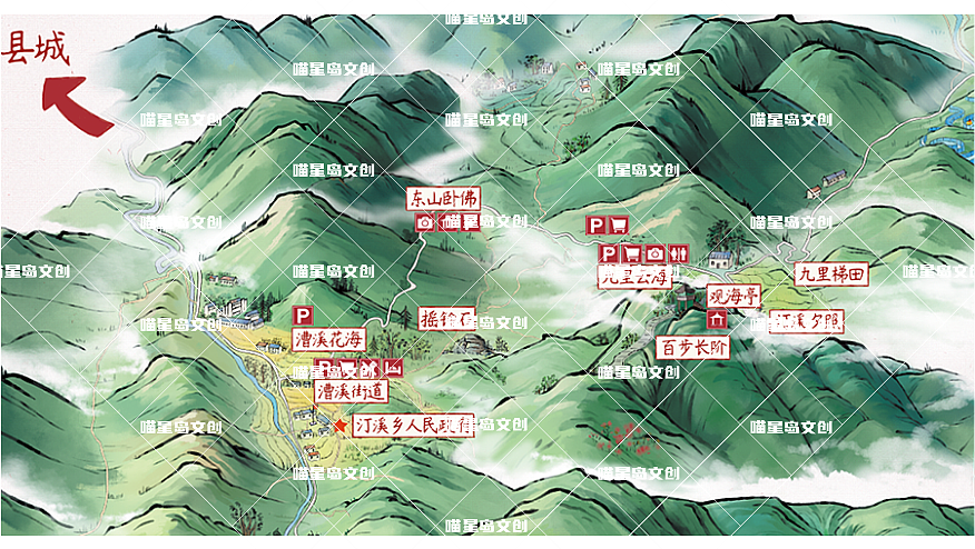 这是我近期比较喜欢的一张地图——汀溪旅游手绘地图（图ZMjQ5NTE5NTU2） - 商业插画 - 站酷设计师喵星岛文创原创素材 - 站酷ZCOOL