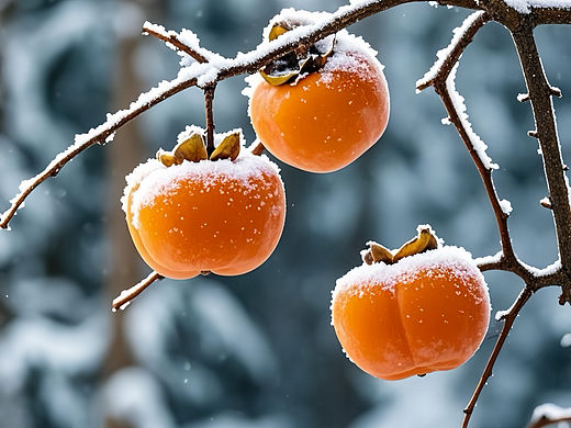 雪中的柿子树
