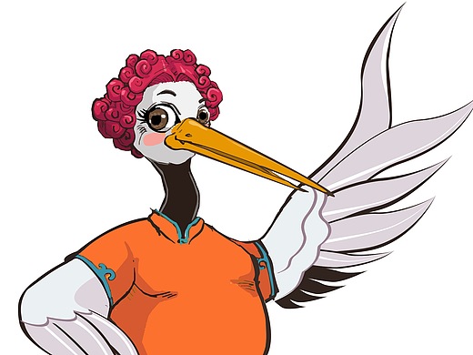 仙鹤奶奶 老年卡通临摹稿