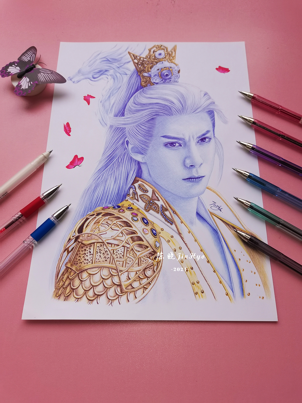 圆珠笔手绘《遇龙》王鹤棣|纯艺术|绘画|陈晓jinhyo - 原创作品