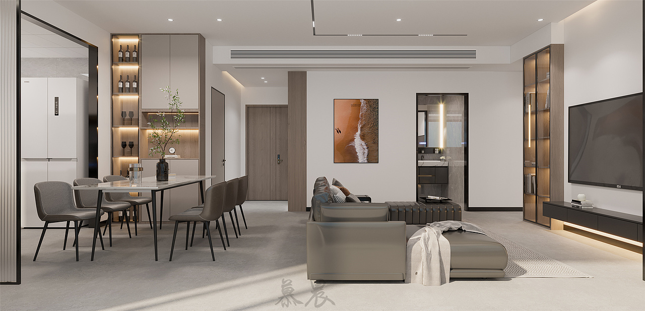 90平小三居现代轻奢风设计|现代轻奢