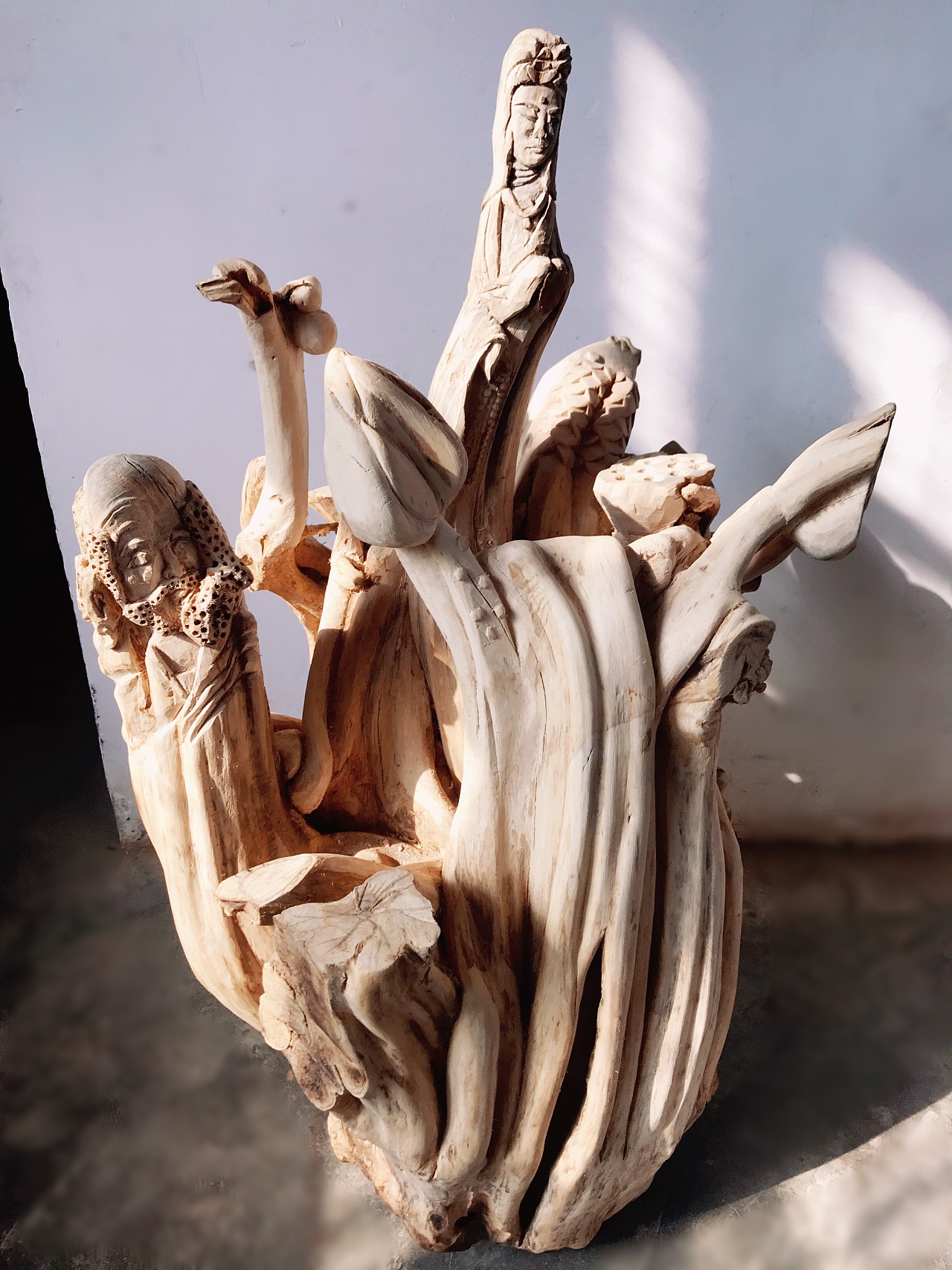 《鱼出水鸟入林-根雕花架摆件》|纯艺术|雕塑|松果画坊杨瑞 - 原创