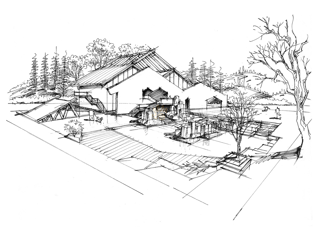 25例环艺建筑景观手绘透视线稿图