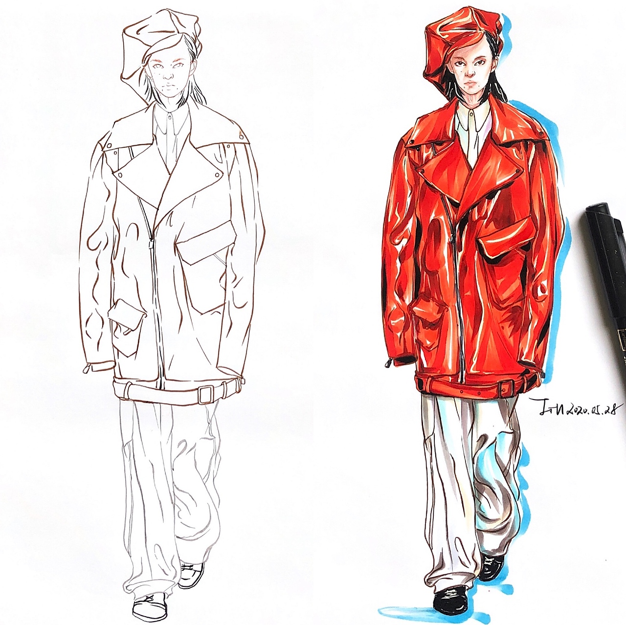 手绘服装效果图（图ZMjU1NzAzMjI0） - 休闲/流行服饰 - 站酷设计师Iamllij原创素材 - 站酷ZCOOL