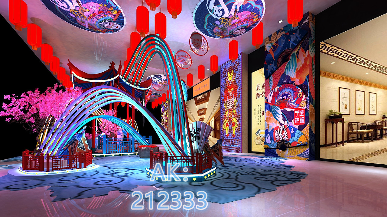 国潮风走廊美陈3d设计效果图|三维|场景|ak212 - 原创作品 - 站酷