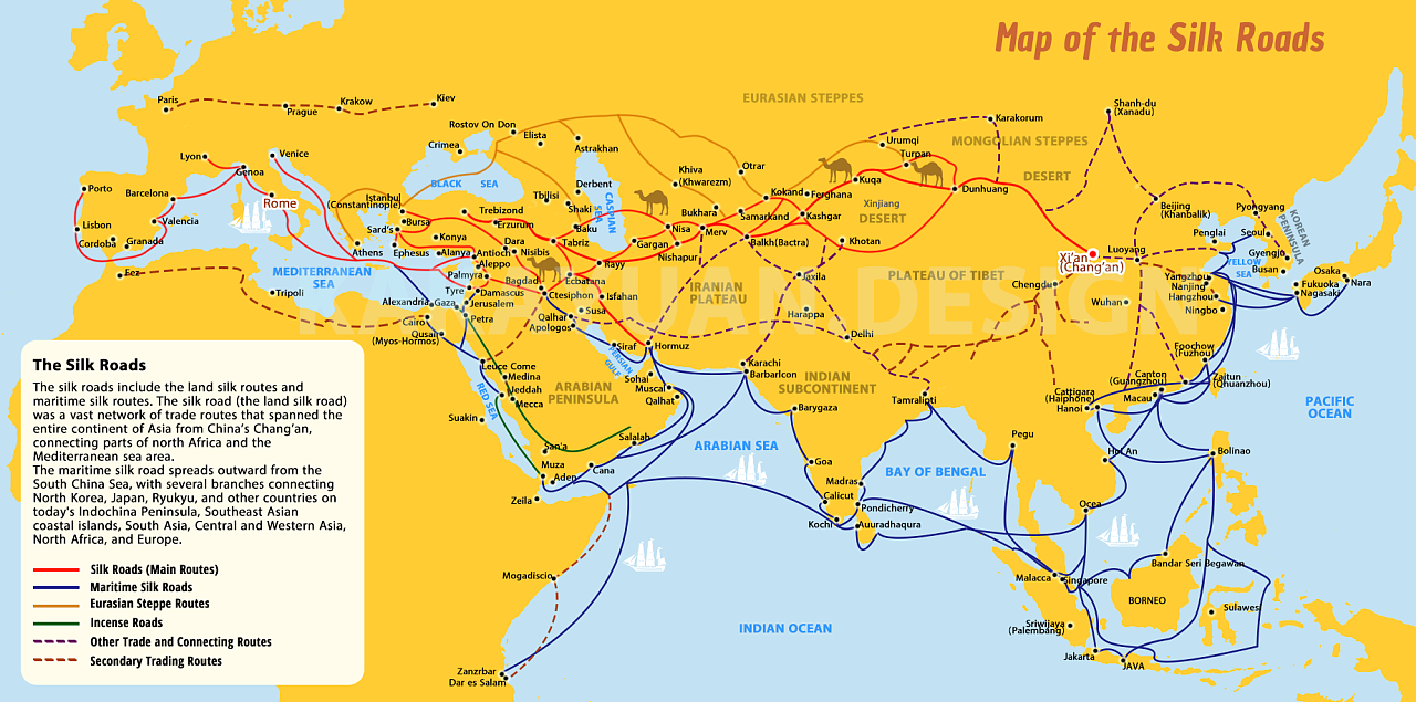 丝绸之路地图介绍-英文版,silk road map成都