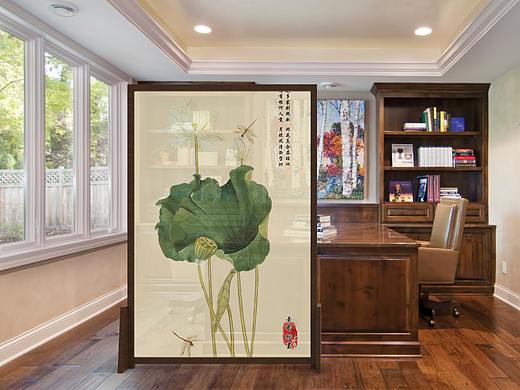 ps原创手绘屏风装饰画家装中国风插画