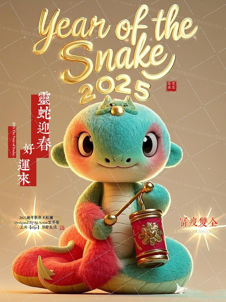 2025蛇年新春贴纸插画图案组3D设计（AI毛毡）（图ZMzgzMjU4MDky） - AI作品 - 站酷设计师雪里莓工作室原创素材 - 站酷ZCOOL