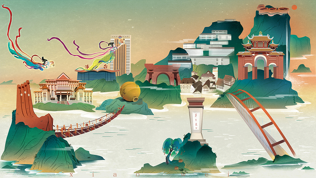 国潮风-图绘茅台镇酒厂基地