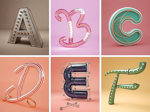 26字母 C4D设计 3D字体设计 金属字 英文字母 紫安钰