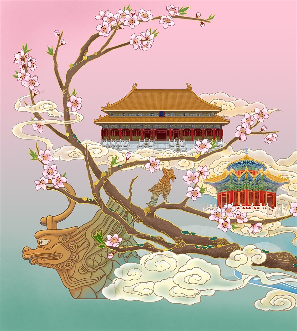 北京古建四季图（图ZMjEwMDMxNDc2） - 商业插画 - 站酷设计师画图机器1号原创素材 - 站酷ZCOOL