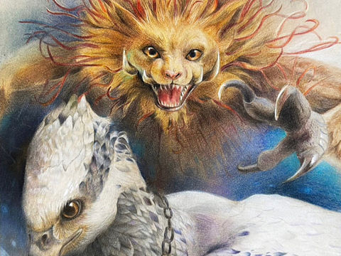 騶吾與鷹馬-色鉛筆