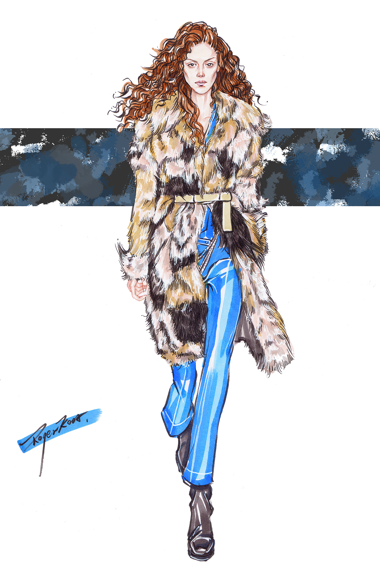 时装画分解步骤 皮草大衣（图ZODM5MjI1NTI=） - 商业插画 - 站酷设计师RogerKoot原创素材 - 站酷ZCOOL