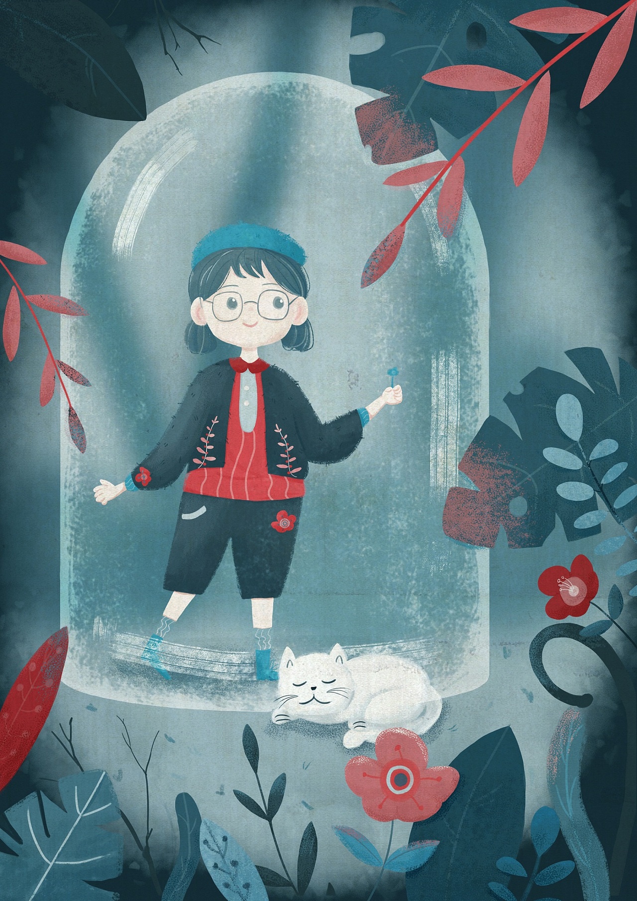 玻璃罩里的你|插画|商业插画|月半柠檬美少喵 - 原创作品 - 站酷