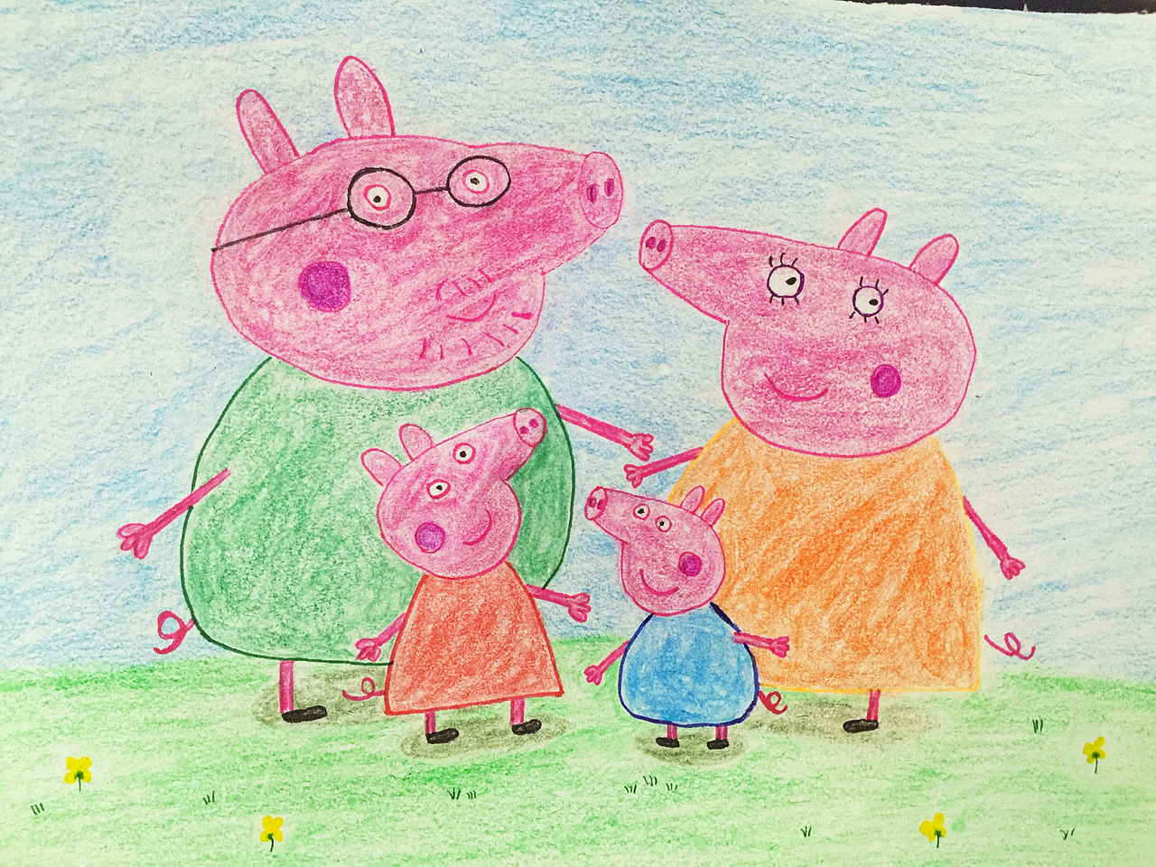 小猪佩奇一家绘画作品图片