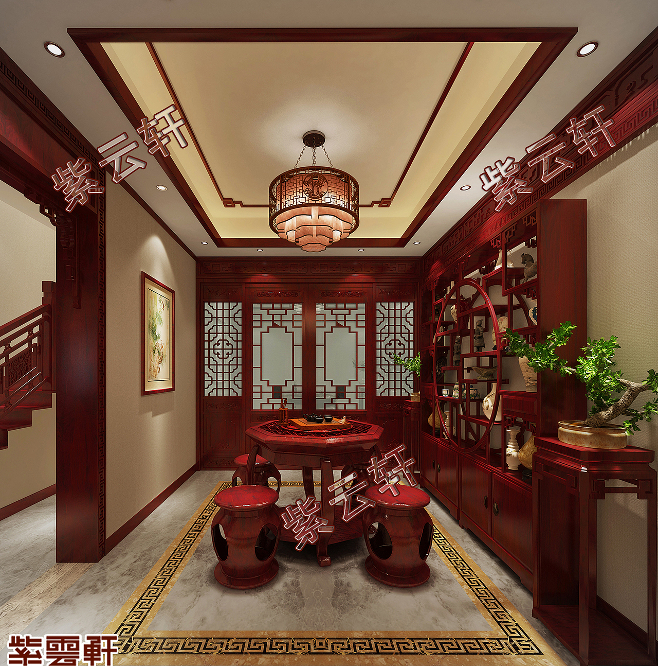 茶室古典中式装修设计  紫云轩