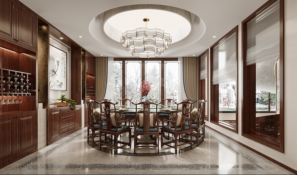江津恒大金碧天下独栋别墅装修,新中式风格设计效果图