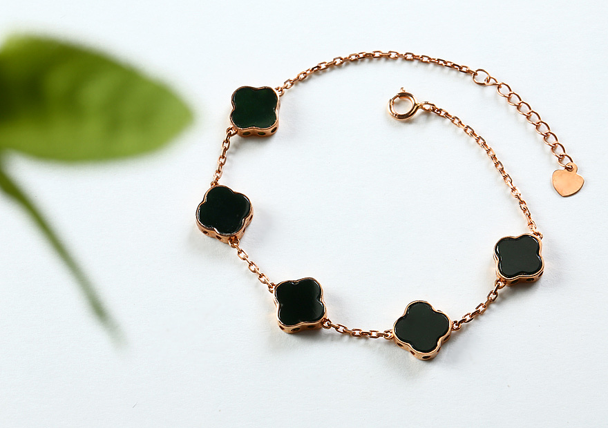 翡翠摄影-墨翠四叶草手链