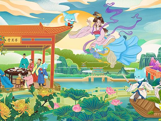 国潮中秋插画——六月设计