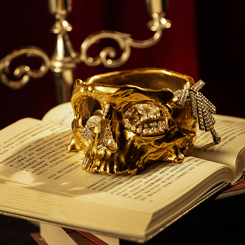 【SKULL】骷髅 暗黑系1300°电镀金属色陶瓷烟灰缸摆件