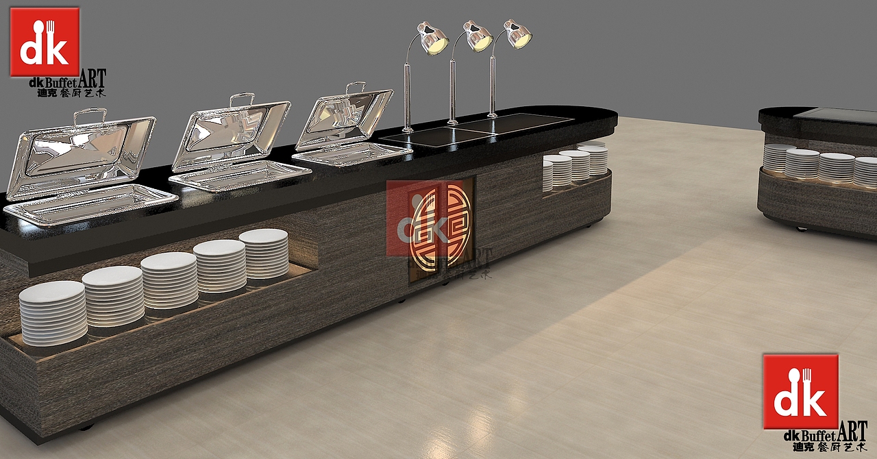 中国风餐厅装修自助餐台自助餐设备实木餐厅家具定制