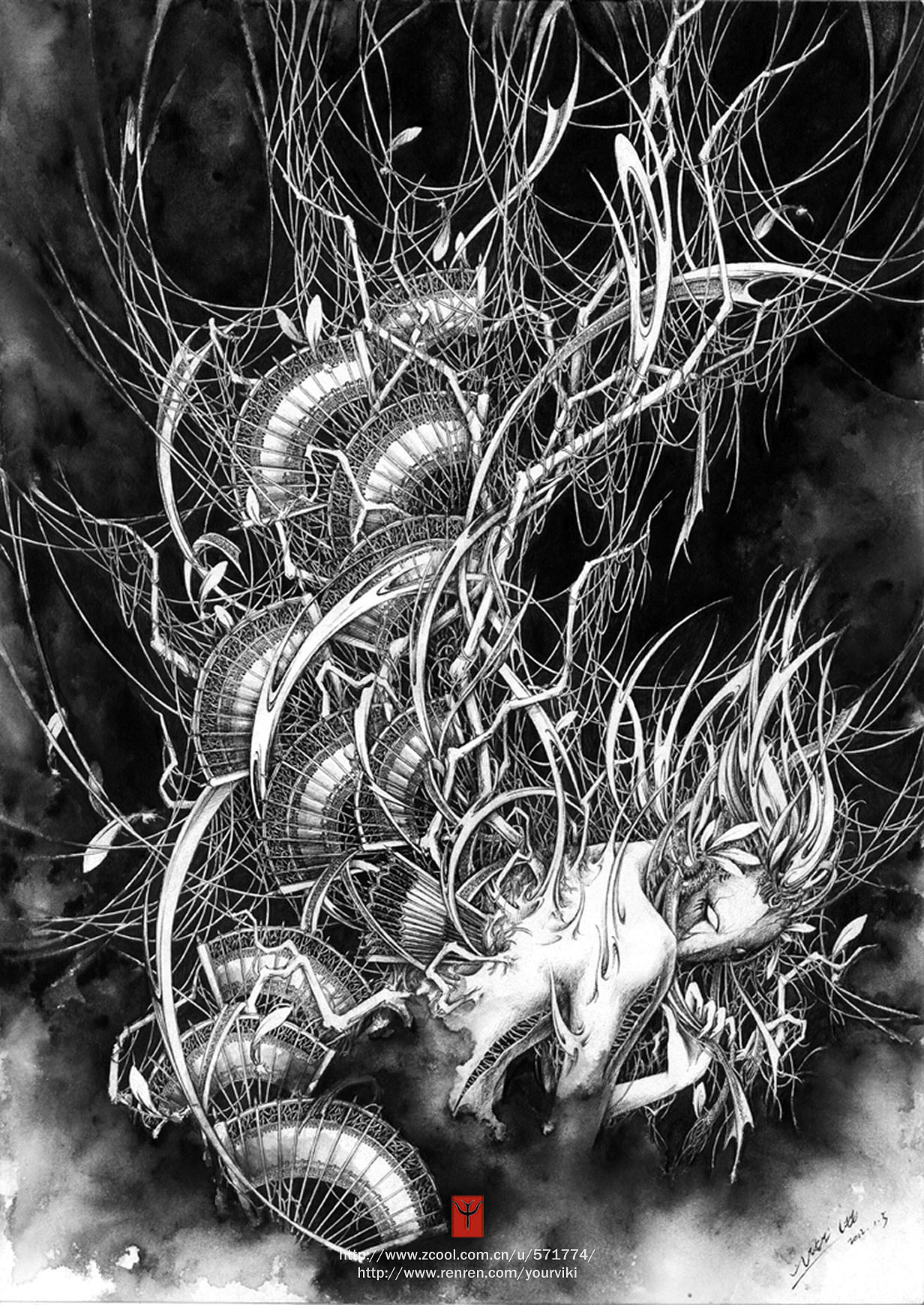 《岂泠》
<br>遗梦凋零，<br>看重羽繁华落尽。<br>骨难庇，风不泠，<br>烟销容颜寻往昔无迹。<br>面囚心，待破尽，<br>然千丝锁躯何以拾情？<br>难息，难语，<br>难灭，难遂。<br>问故人今宵能寐？<br>凝指尖断绫以泪写碑，<br>羽不归，人何回<br>···<br>