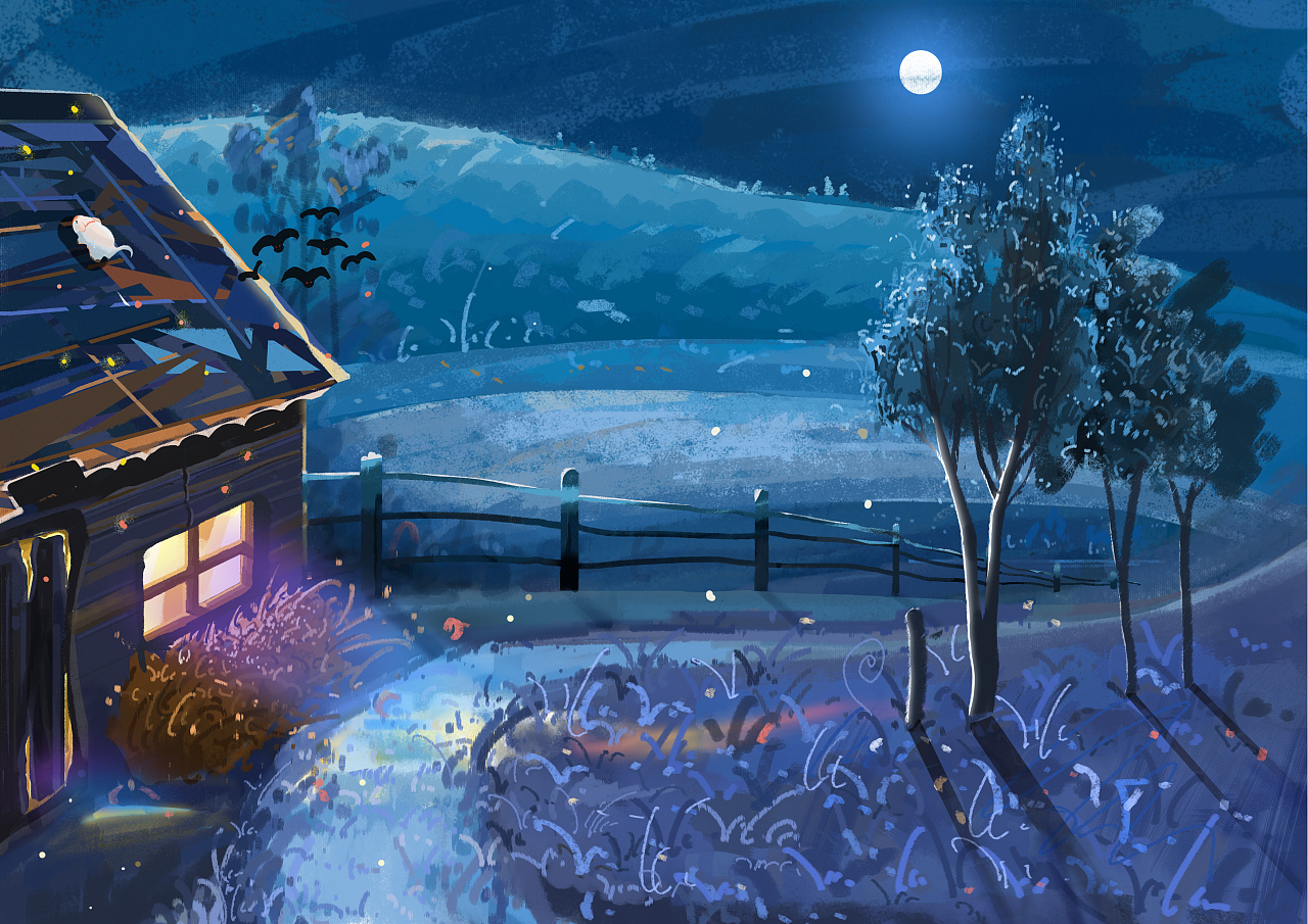 雪山夜景|插画|绘本|忘了我也怕黑 - 原创作品 - 站酷 (zcool)