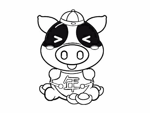 拜年猪 生肖猪 简笔画 线稿