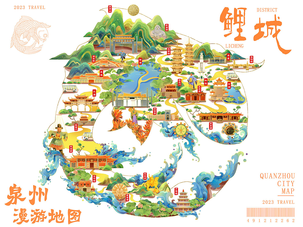 鲤城 · 漫游泉州 I 城市旅游地图 I 泉州地图插画