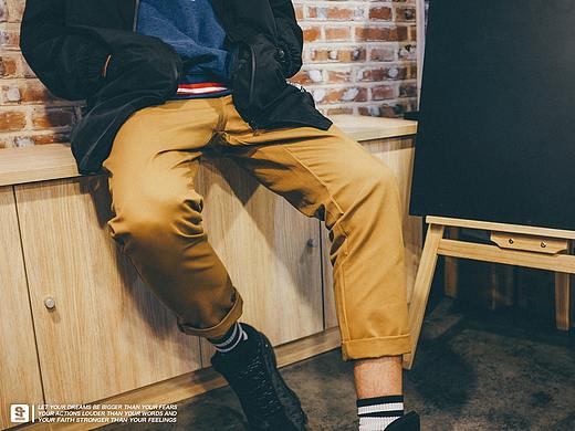 STRETAG秋季新款卡其色针织休闲宽松直筒小脚裤束腿裤