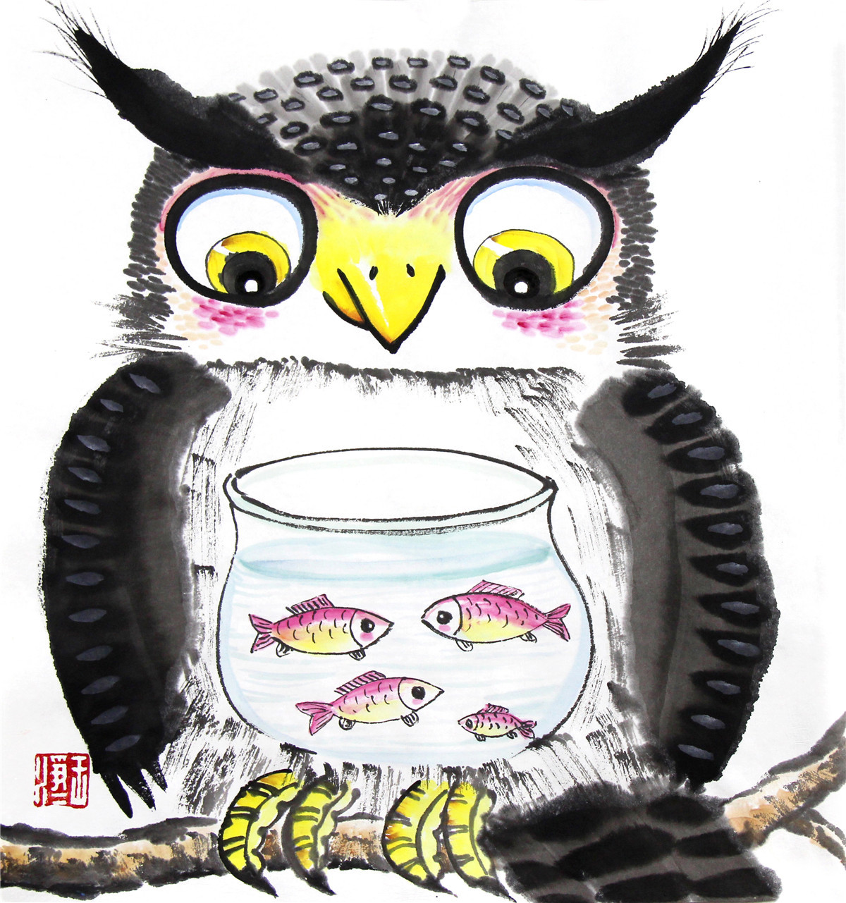 21幅宣纸水墨插画猫头鹰